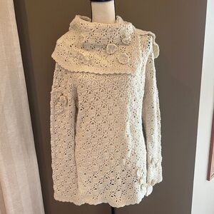 Beautiful Forenza Vintage Crochet Cream Sweater Lagenlook Cowl Neck, Size Large